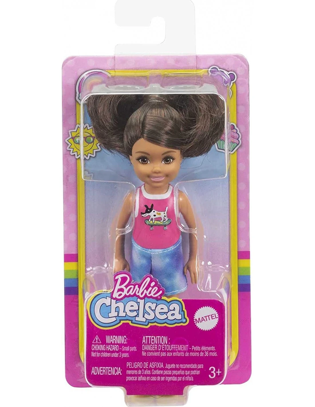 Barbie Pop Chelsea Met Bruin Haar En Top Met Hondje Op Skateboard - Afbeelding 4