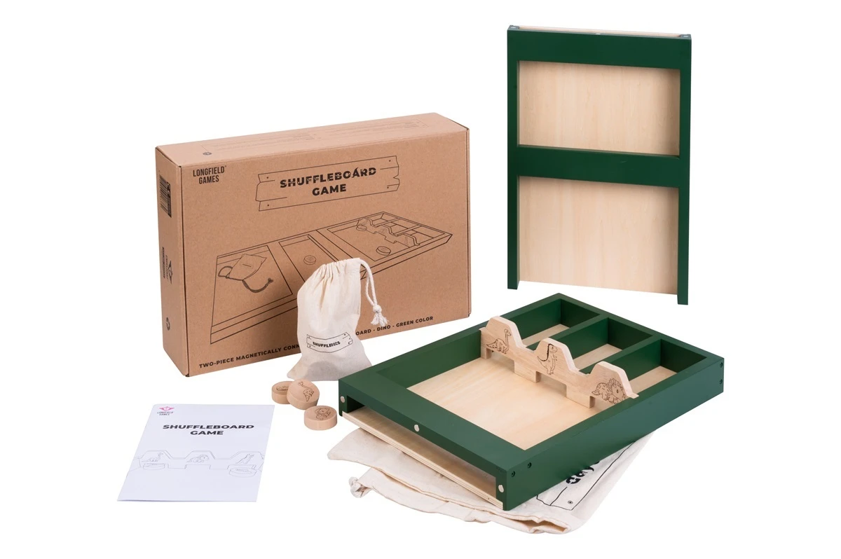 Houten Sjoelbak Junior Mini Sjoelbak 2dlg Groen Dino - Afbeelding 2